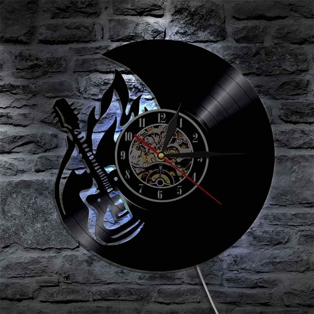 Orologio da Parete in Vinile con LED, Musica Rock, Chitarra Rock Band Musica Arte silenziosa, Decorazioni per la casa, miglior Regalo per Lui e per lei - Uomo, Donna, Fidanzato e Fidanzata