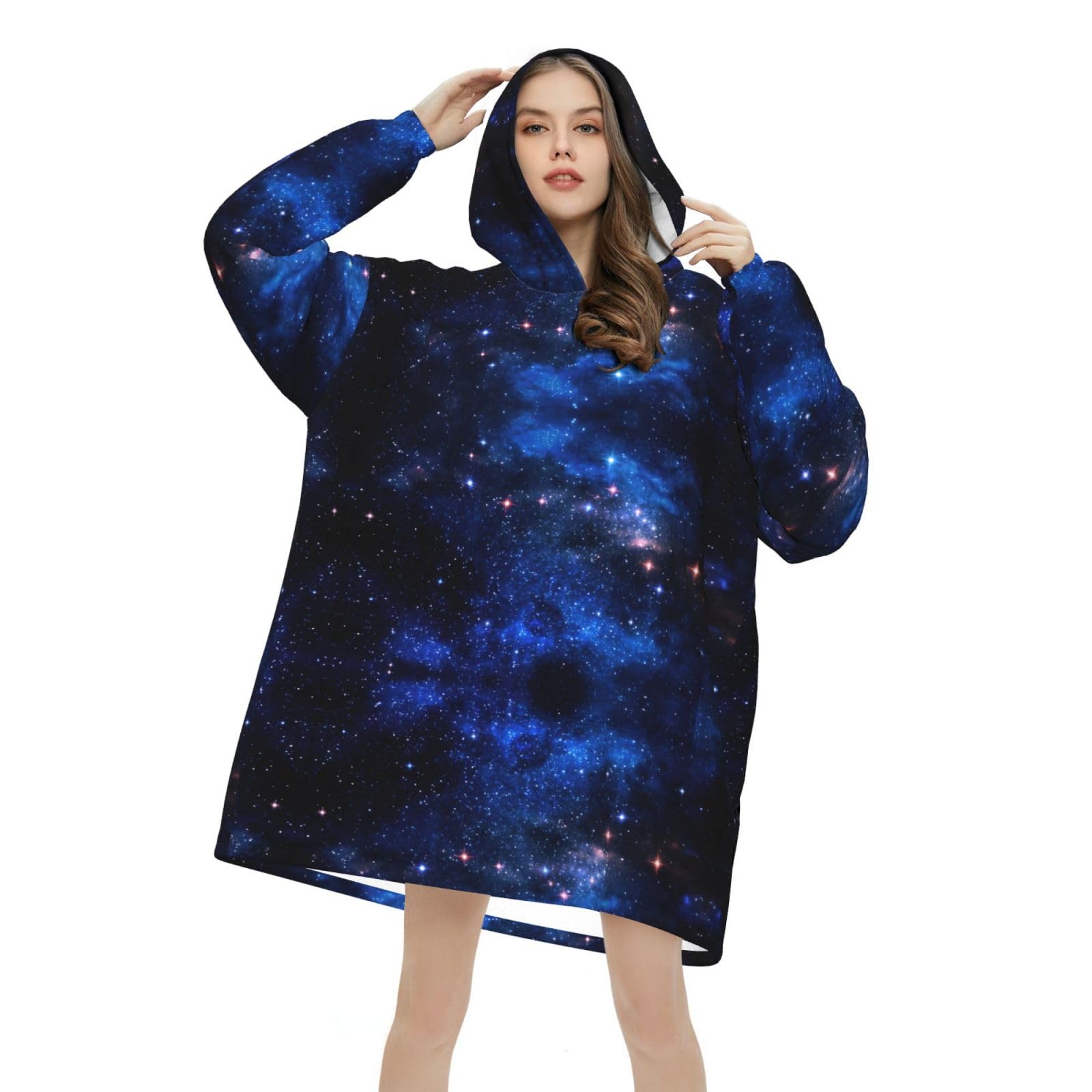 Coperta con stampa notturna galassia, felpa con cappuccio, oversize, felpa con cappuccio, coperta con maniche, regalo invernale accogliente ed enorme