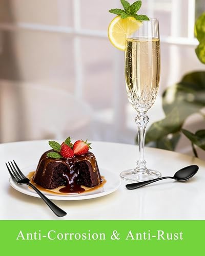 Miniatura 2 de Juego de tenedores y cucharas negros, juego de 16 tenedores y cucharas de acero inoxidable de grado alimenticio superior, juego de cubiertos de