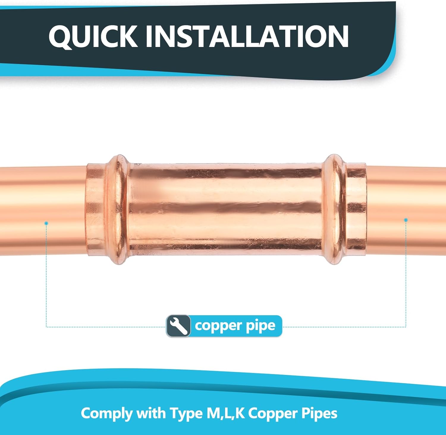 5 Pcs Seelink Press Copper Extended Coupling with No Stop, 1" P x 1" P Pressure Fittings for Copper Tubing