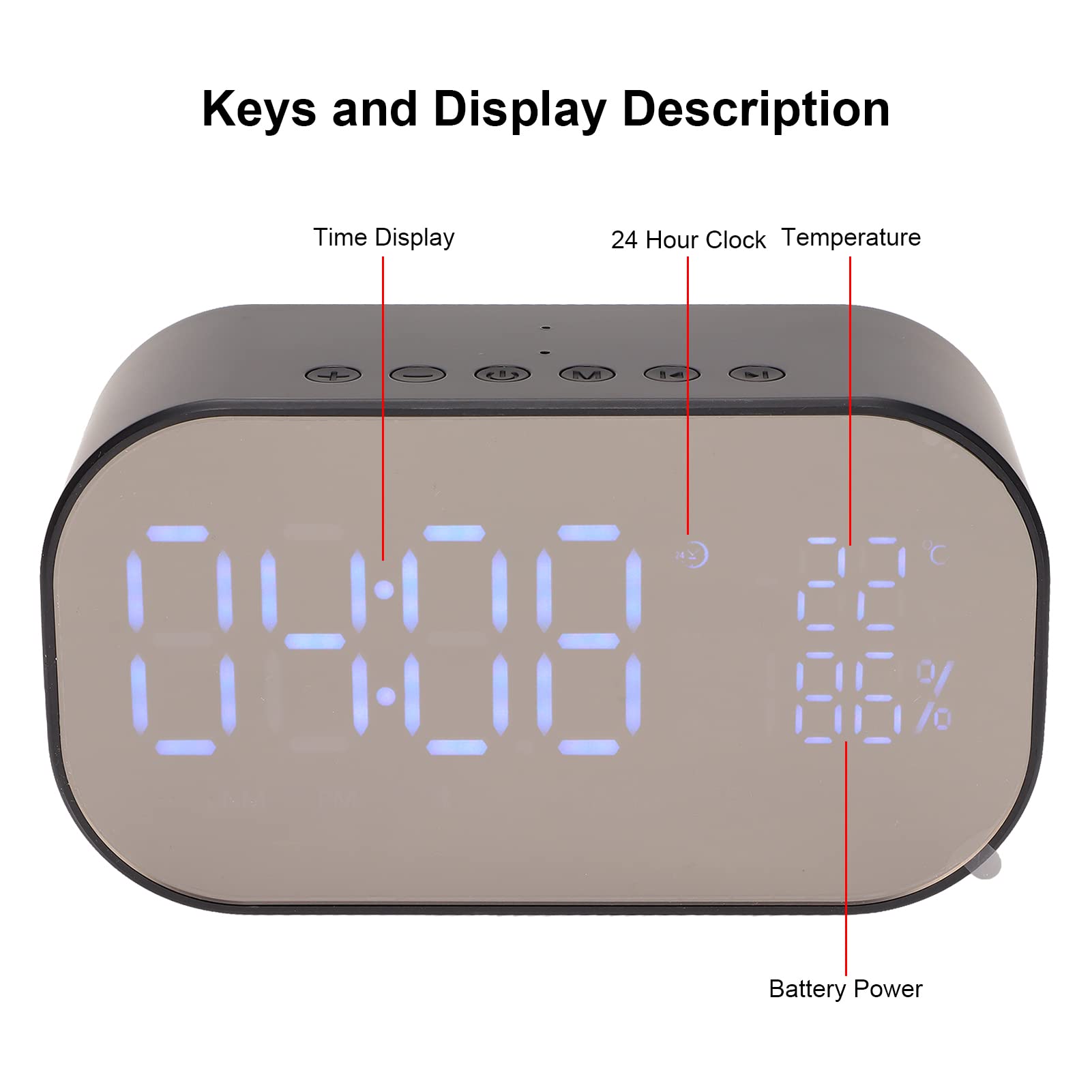 Despertador Altavoz Bluetooth Altavoz Inteligente con Reloj con 3 Niveles de Brillo Ajustables, Micrófono HD Integrado para Dormitorio Camping (Negro)