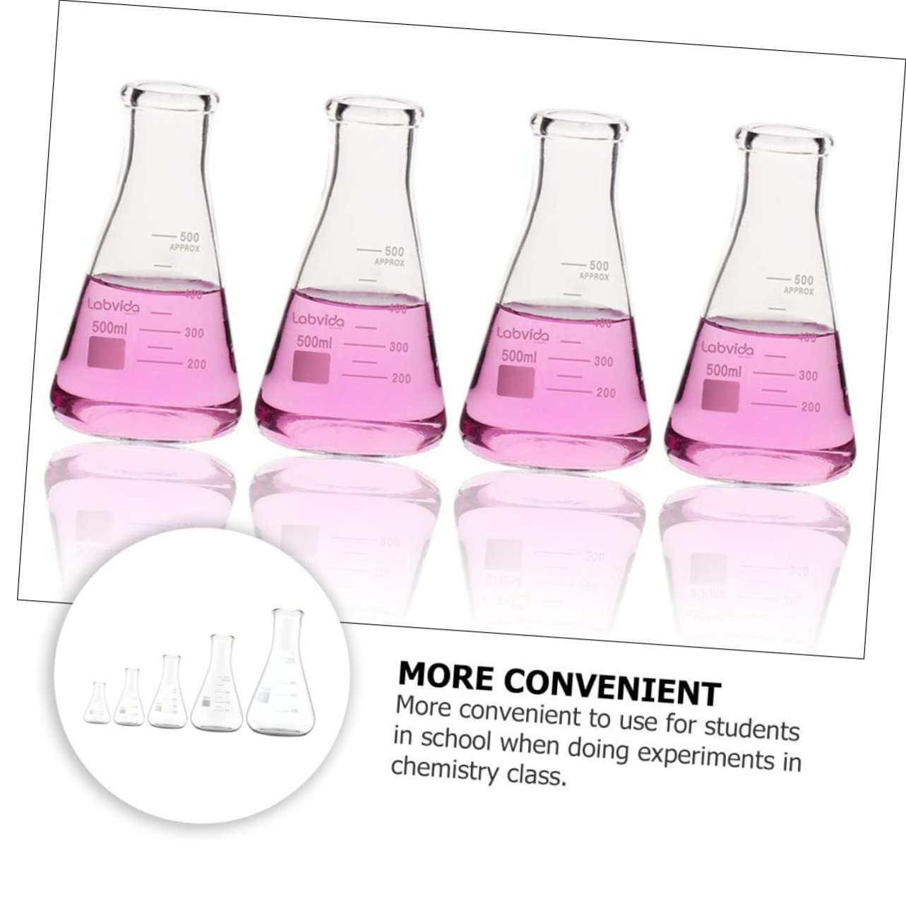 5piezas Frascos Cónicos De Borosilicato De Erlenmeyer Para Experimentos Científicos Capacidad De Accesorios De