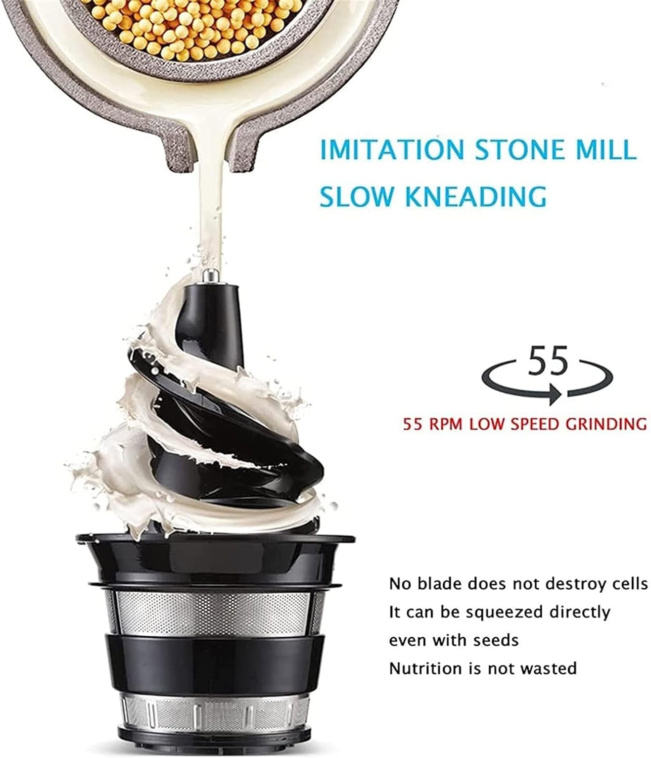 Slow Masticating Juicer, Cold Press Juicer Machine for Vegetables & Fruits, Easy to Clean, High Juice Yield, Low Noise, 180W, Vertical Design