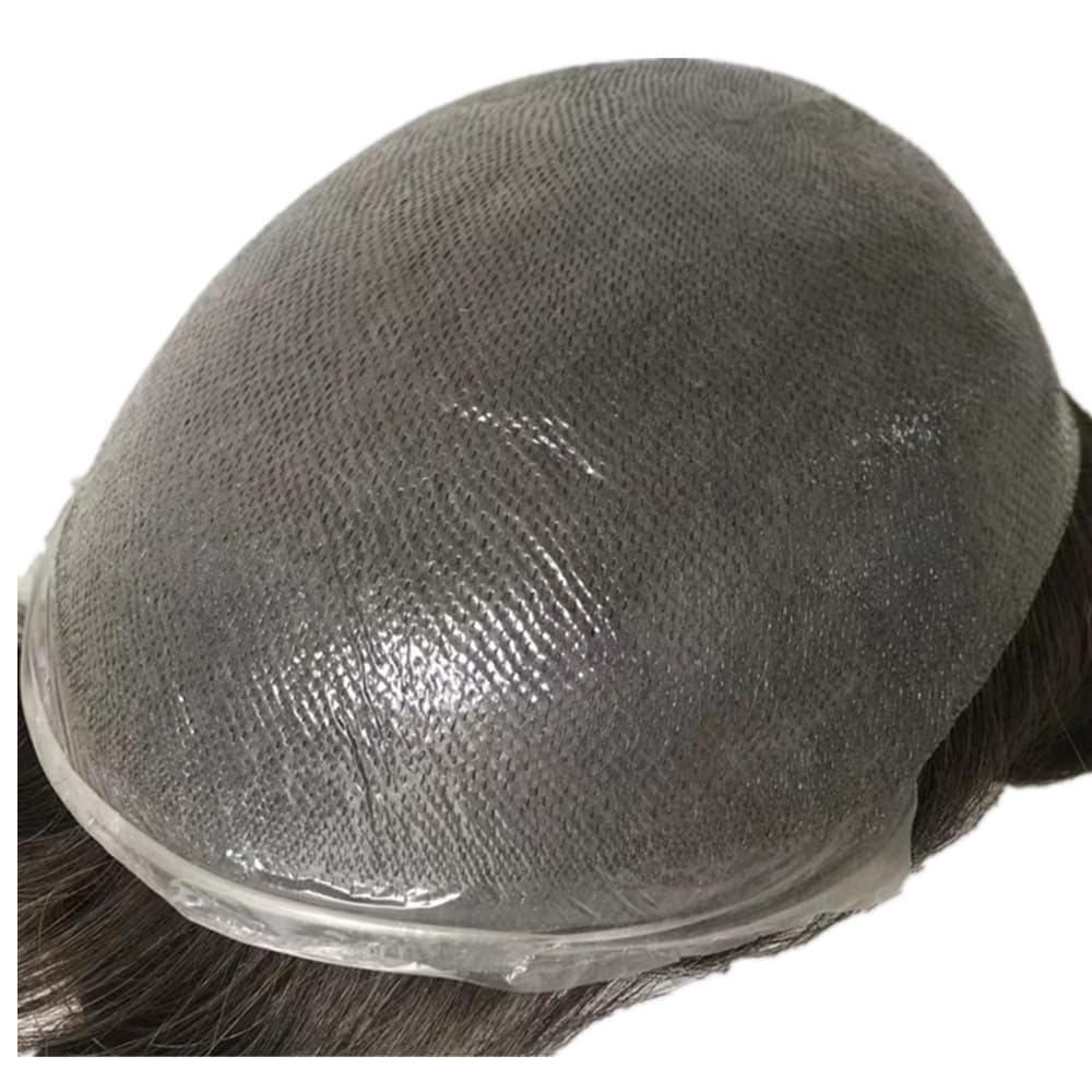NLW Tupee for Men 0.04 Thin Skin Double Knots 25 mm Curl Hairpiece 100% Human Hair System for Men Wigs Men's Toupee Durable Men's Toupee, Real Hair Base Size 8x10 Inch 120% Density #1 Jet Black