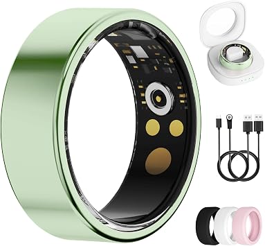 Smart Ring for Women & Men, Health Tracker Ring with Heart Rate, Blood Oxygen,Blood Pressure, IP68 Waterproof Fitness Ring, Sleep Tracker for iPhone and Android, No APP Fee Green, 8#