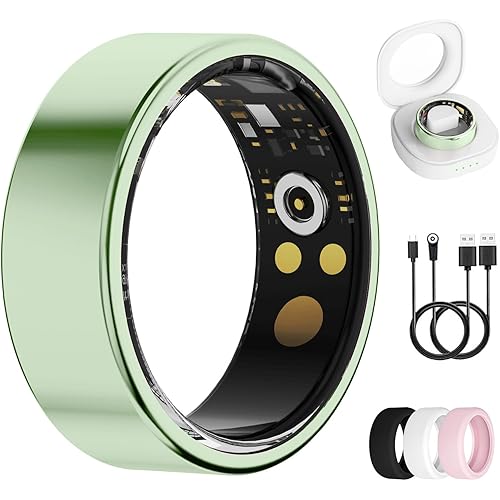 Smart Ring for Women & Men, Health Tracker Ring with Heart Rate, Blood Oxygen,Blood Pressure, IP68 Waterproof Fitness Ring, Sleep Tracker for iPhone and Android, No APP Fee (Green, 6#)