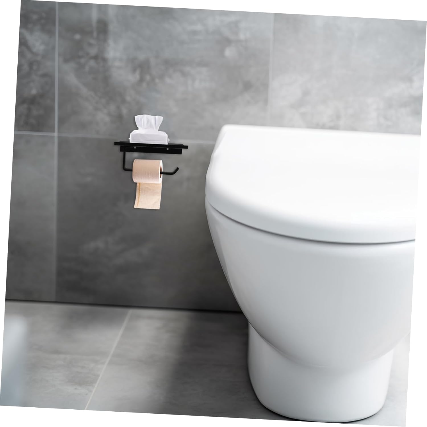 Sleek Black Wall - Mount Toilet Paper Holder with Shelf, Bathroom & RV Organization Essential