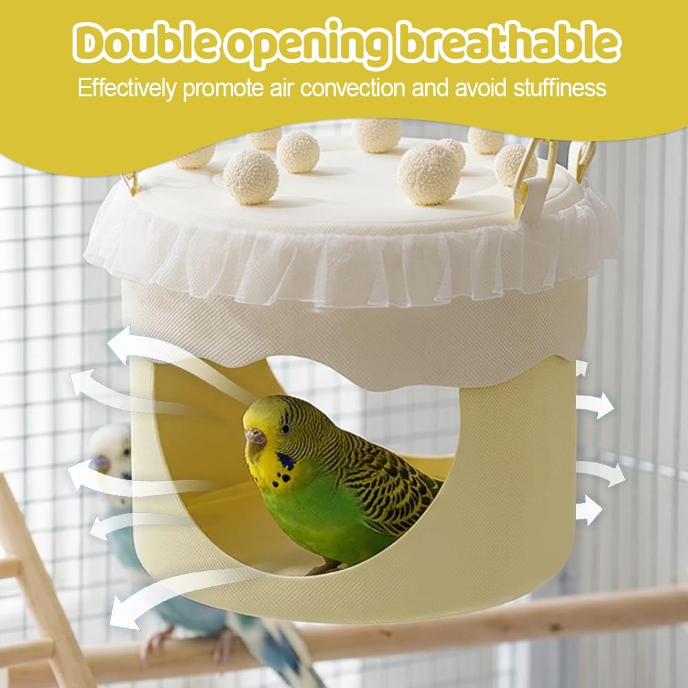 MiOYOOW Bird Nest Hammock, Washable Cake-Shaped Hanging Cage Bed with Removable Dual-Sided Cooling Mat Chew-Resistant for Small Parrots Budgies Cockatiels