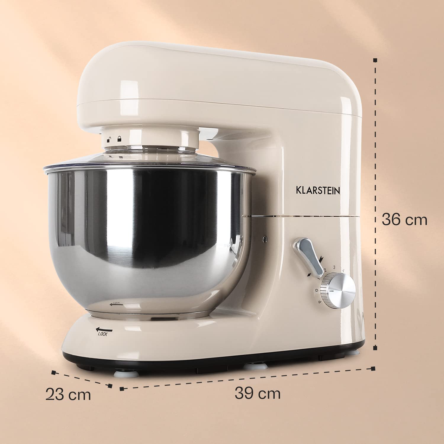 Klarstein Bella Robot de cocina procesador de alimentos (1200 W, 5 L, 1.6 hp) crema
