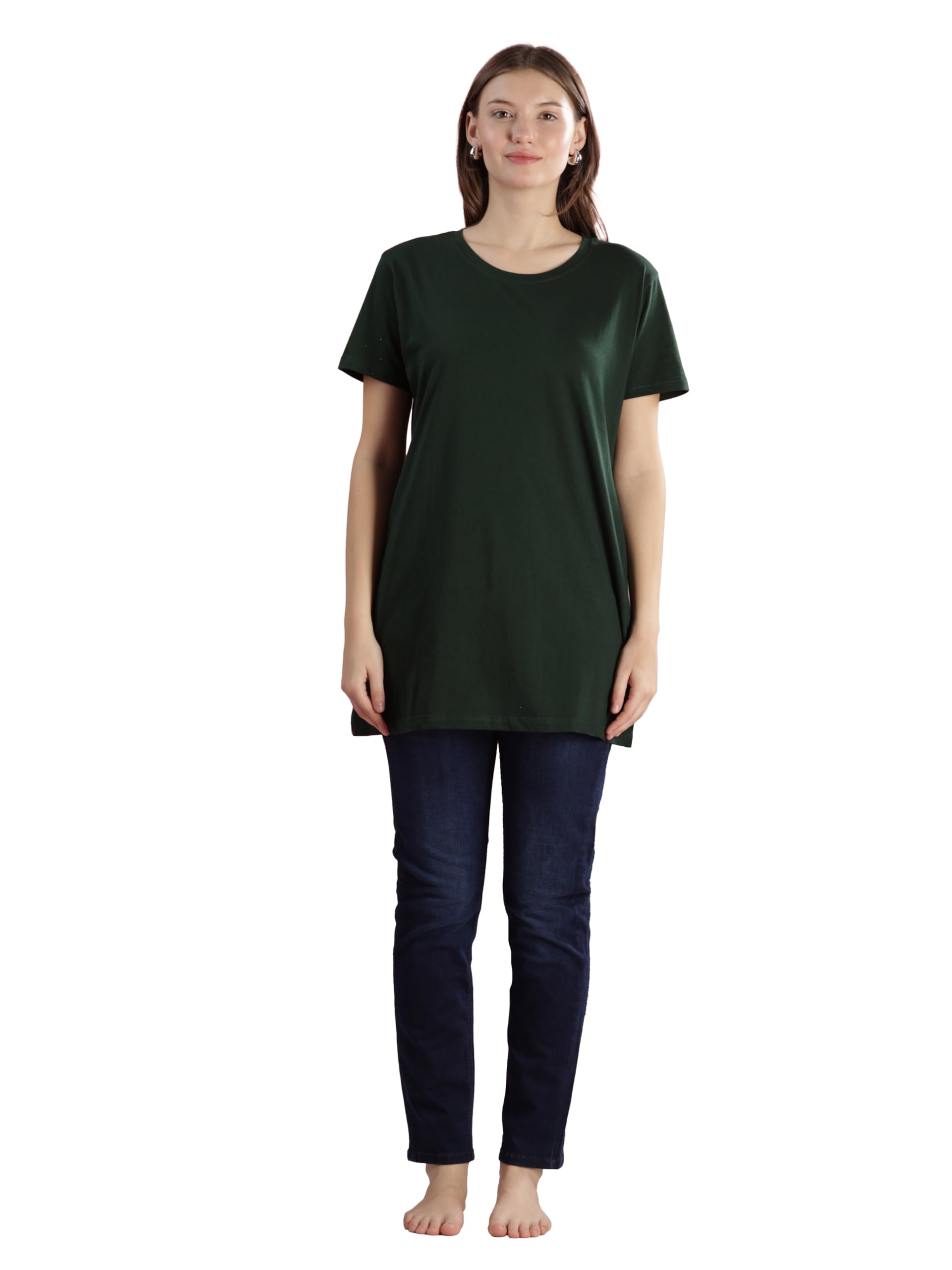 Cotton Plus Size Long T-Shirt Tunic | Hip Covering Regular Top Nightwear| Sleepshirt Lounge wear for Women with Pocket (M-7XL)