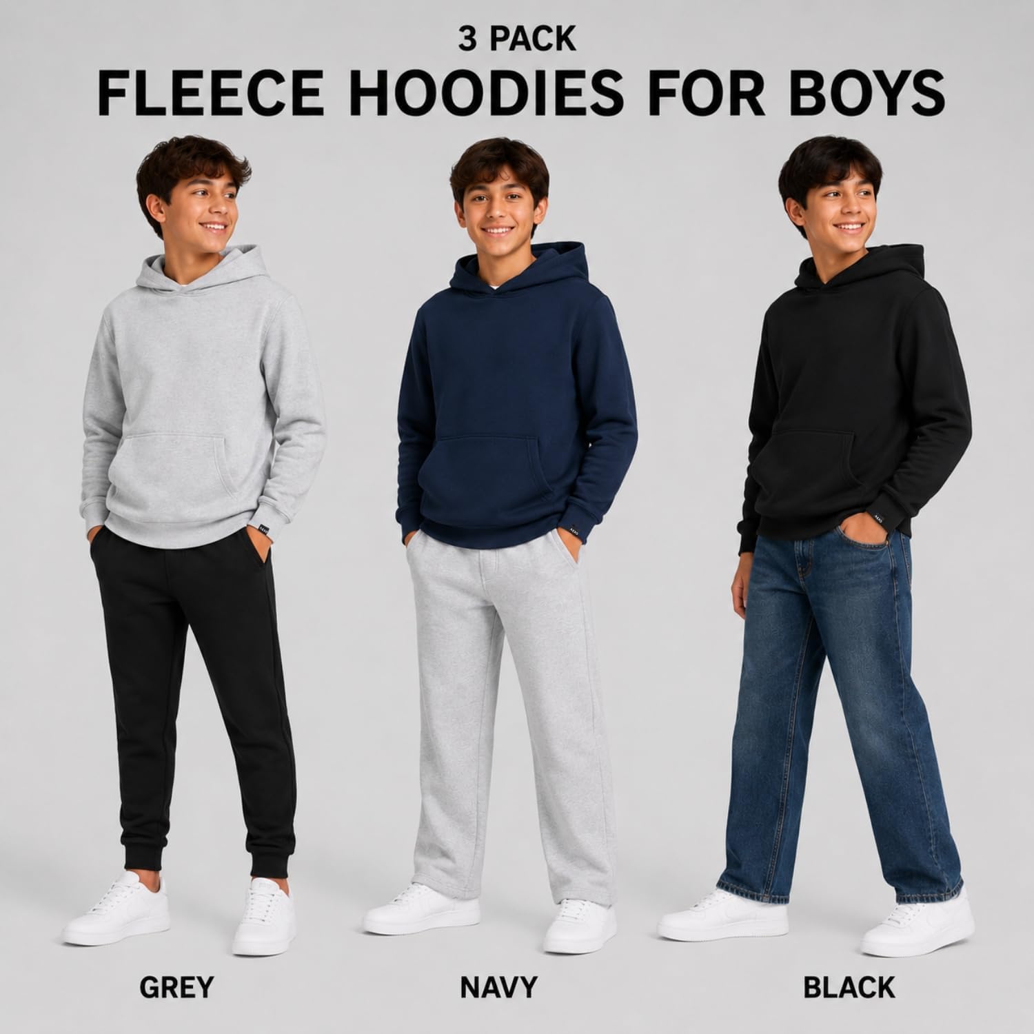 AEROPOSTALE Boys Active Hoodie 3-Pack, Soft Cozy Pullover Sweatshirts, 4-16 image 2