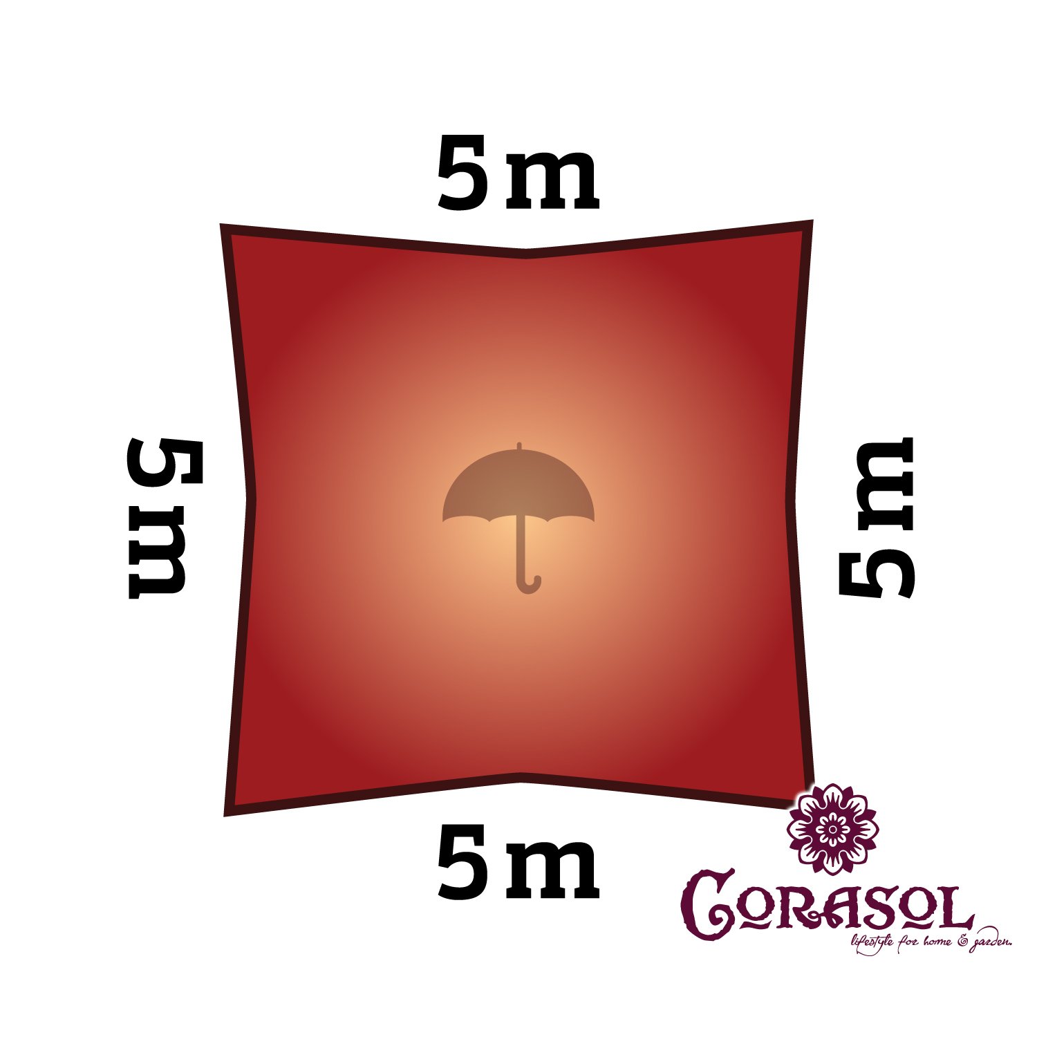 Corasol COR11SQ5-RR Premium Sonnensegel 5 x 5 m, quadratisch, wasserabweisend, rostrot