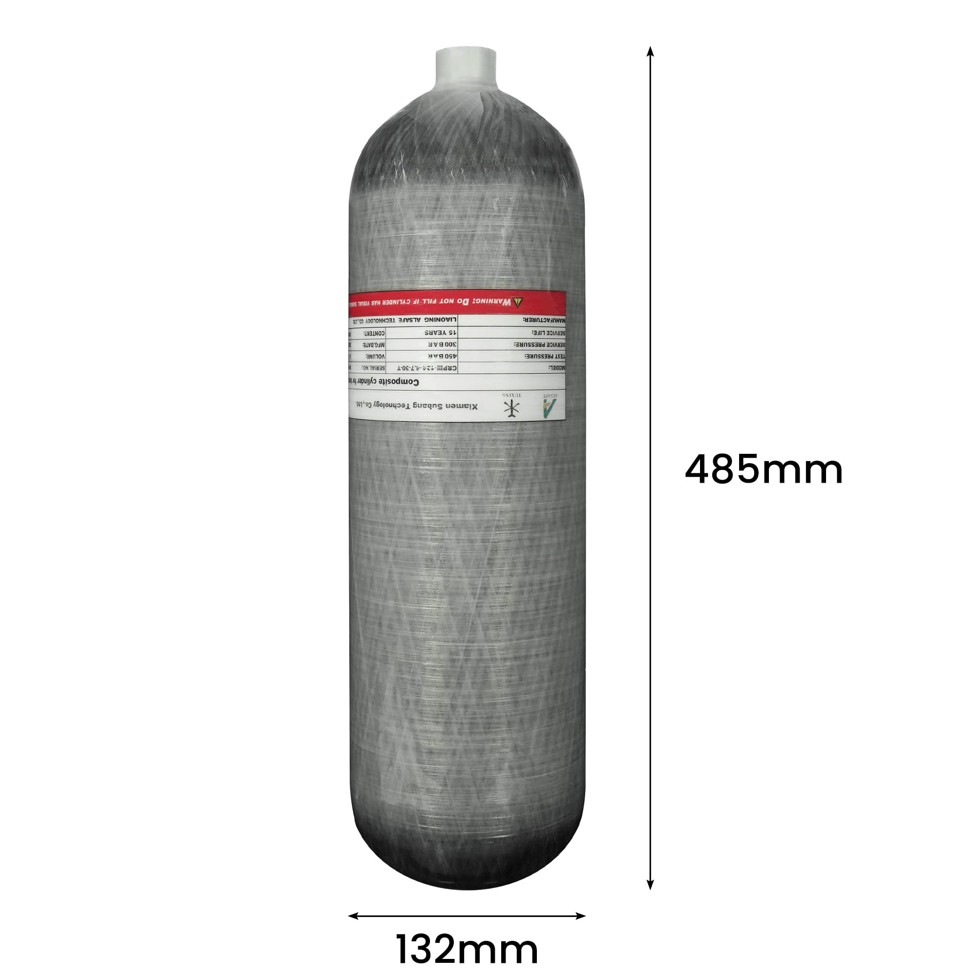 TUDIVING 4500Psi Kohlefaser-Tauchflasche (Nicht DOT-Zertifiziert) 4,7 l 286 cu in 4700 cm³ Hochdruck-Verbundzylinder, Tauchflasche für Schnorcheln und Wassersport