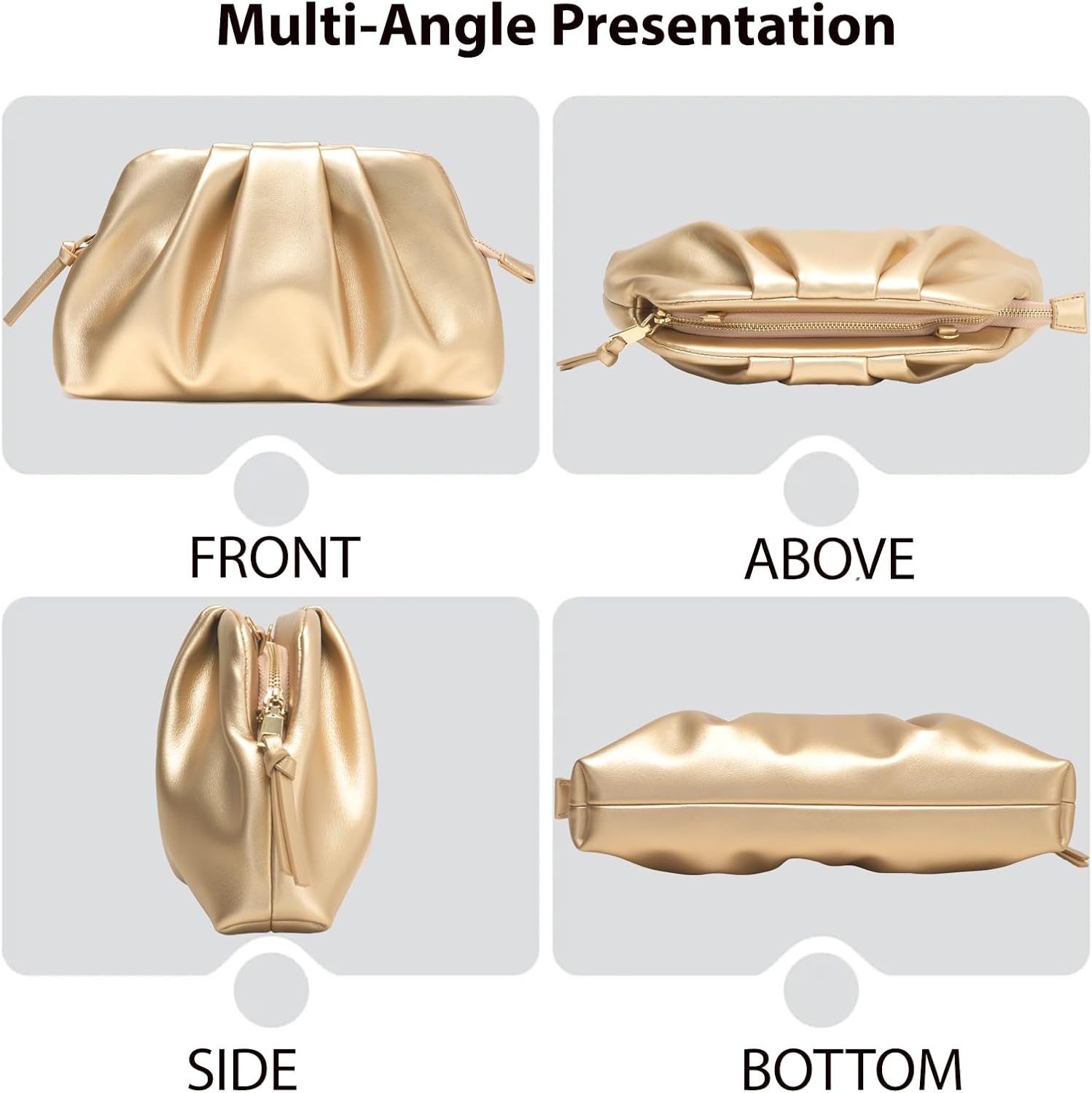 Clutch Purses For Women Elegant Vegan Leather Pleated Evening Clutch Bag With Zipper For Wedding Gala Holiday - Image 3