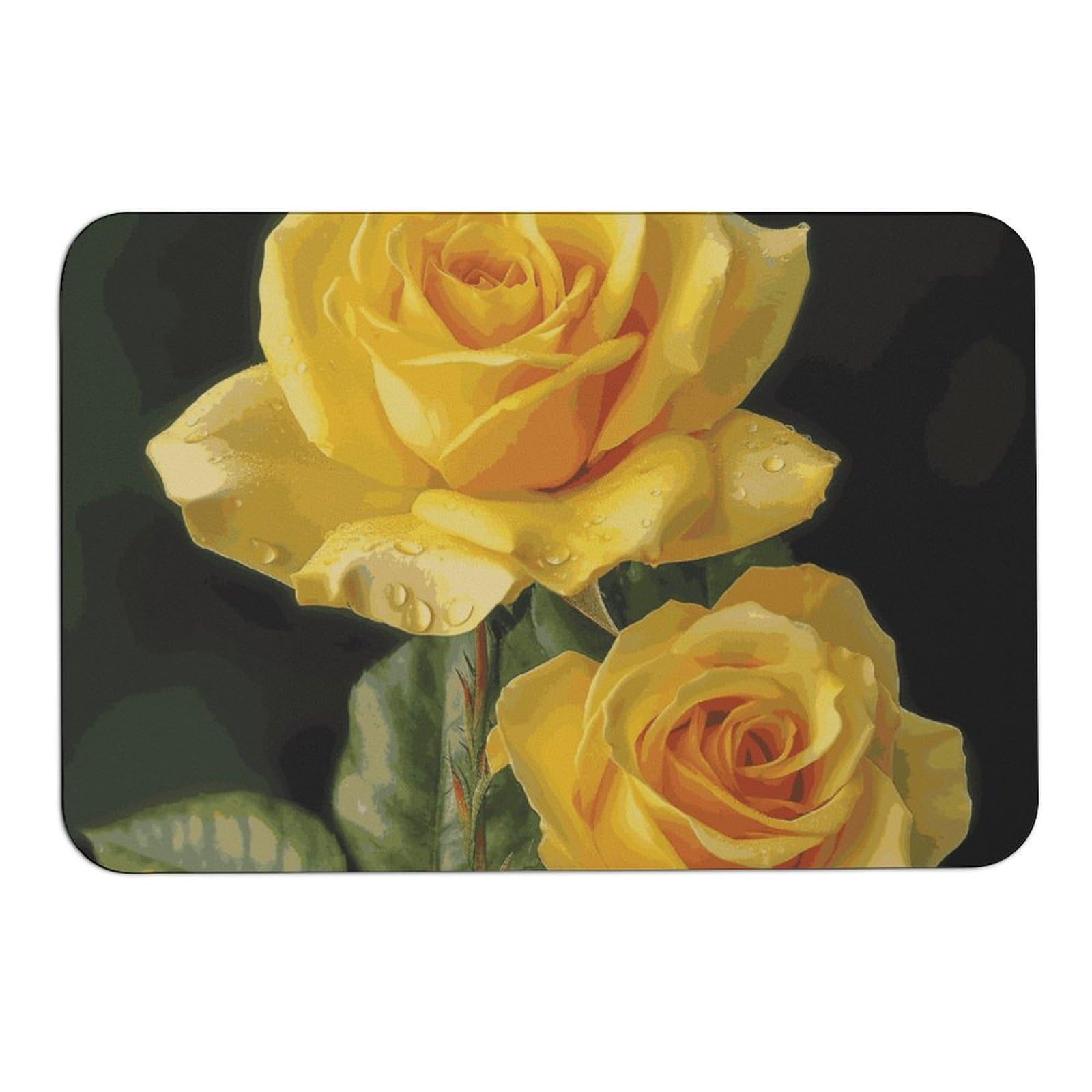 Tapis absorbant l'eau et antidérapant à motif fleuri jaune