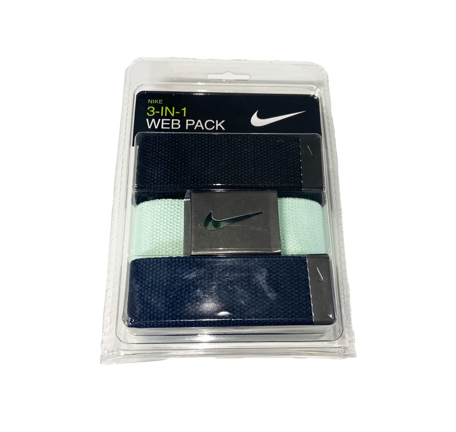 Nike New 3-in-1 Black/Mint/Navy Golf Web Belt Cut-to-Length OSFM