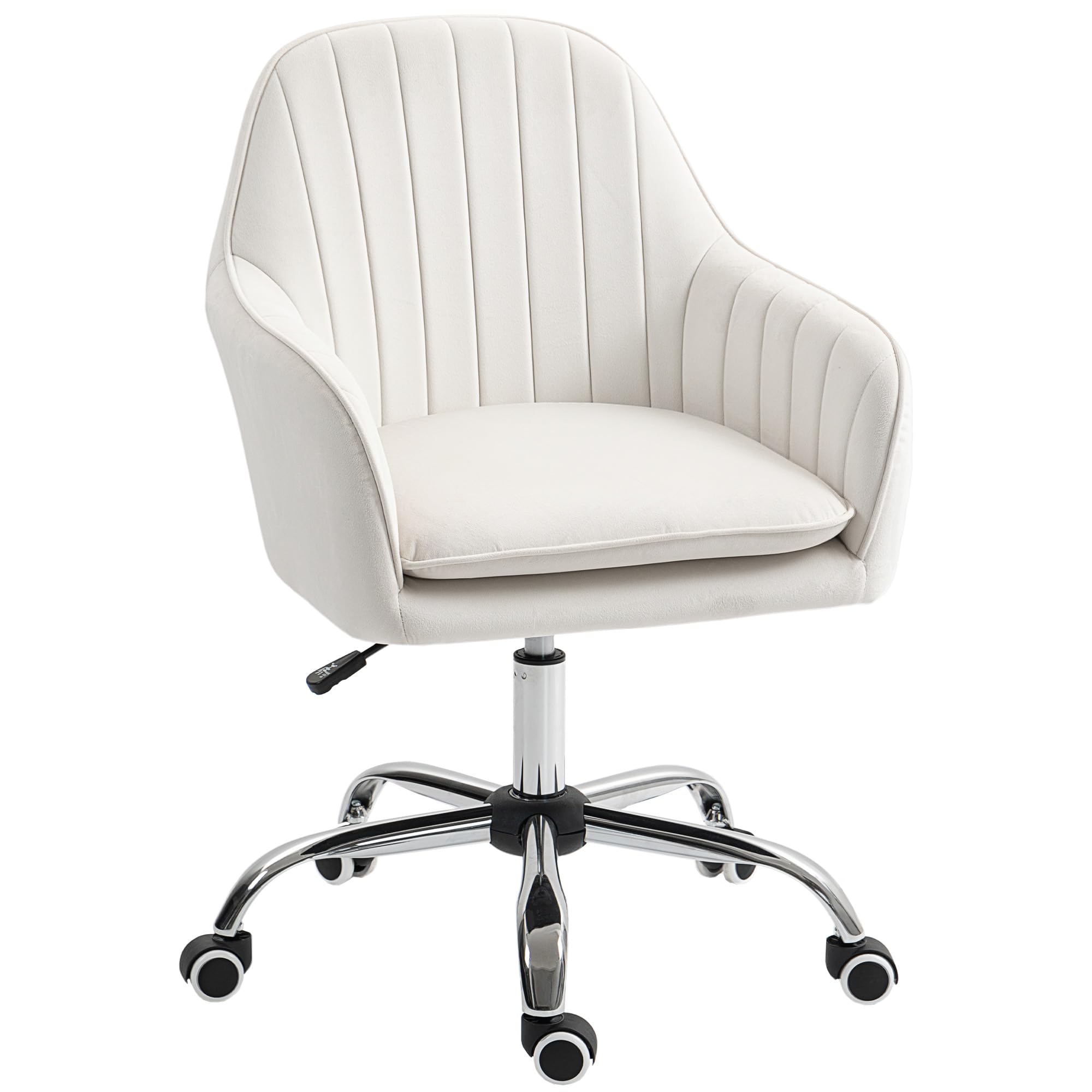 HOMCOM Swivel Velvet Fabric Office Chair in Cream White