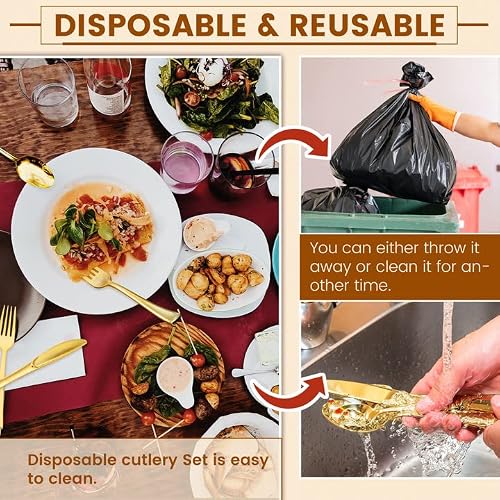 30Pack Pre Rolled Disposable Cutlery Set | Gold Disposable Silverware | Plastic Utensils Heavy Duty With 30 Forks Knives Spoons & Napkins | Perfect For Party Weeding Banquet Holiday #TOP4