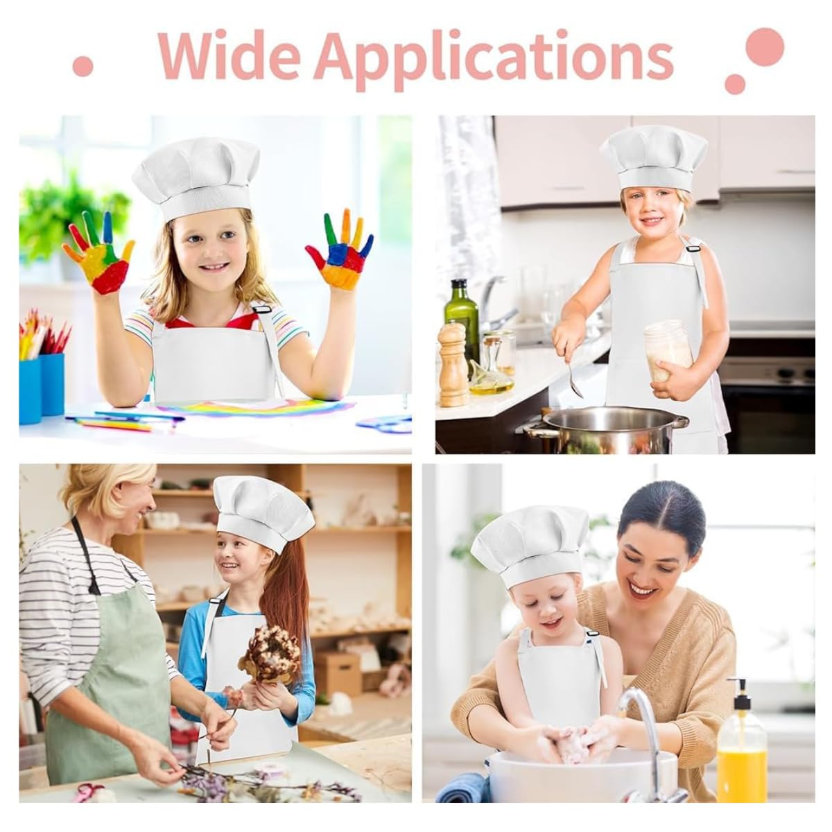 MAKSTILE Kids Apron with Chef Cap With Adjustable Neck Strap |Apron for Kids for Cooking, Baking, Painting & School Activities | Chef Apron for Girls & Boys | 3 to 6 Years | Size-50 x 37 cms (White) 4