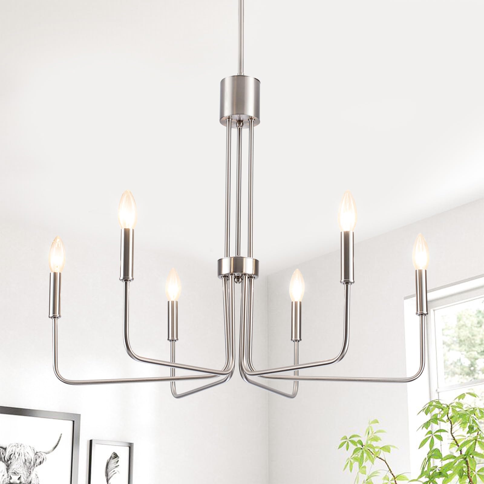 LXWNYY 6 Lights Brushed Nickel Chandeliers for Dining Room - Modern ...