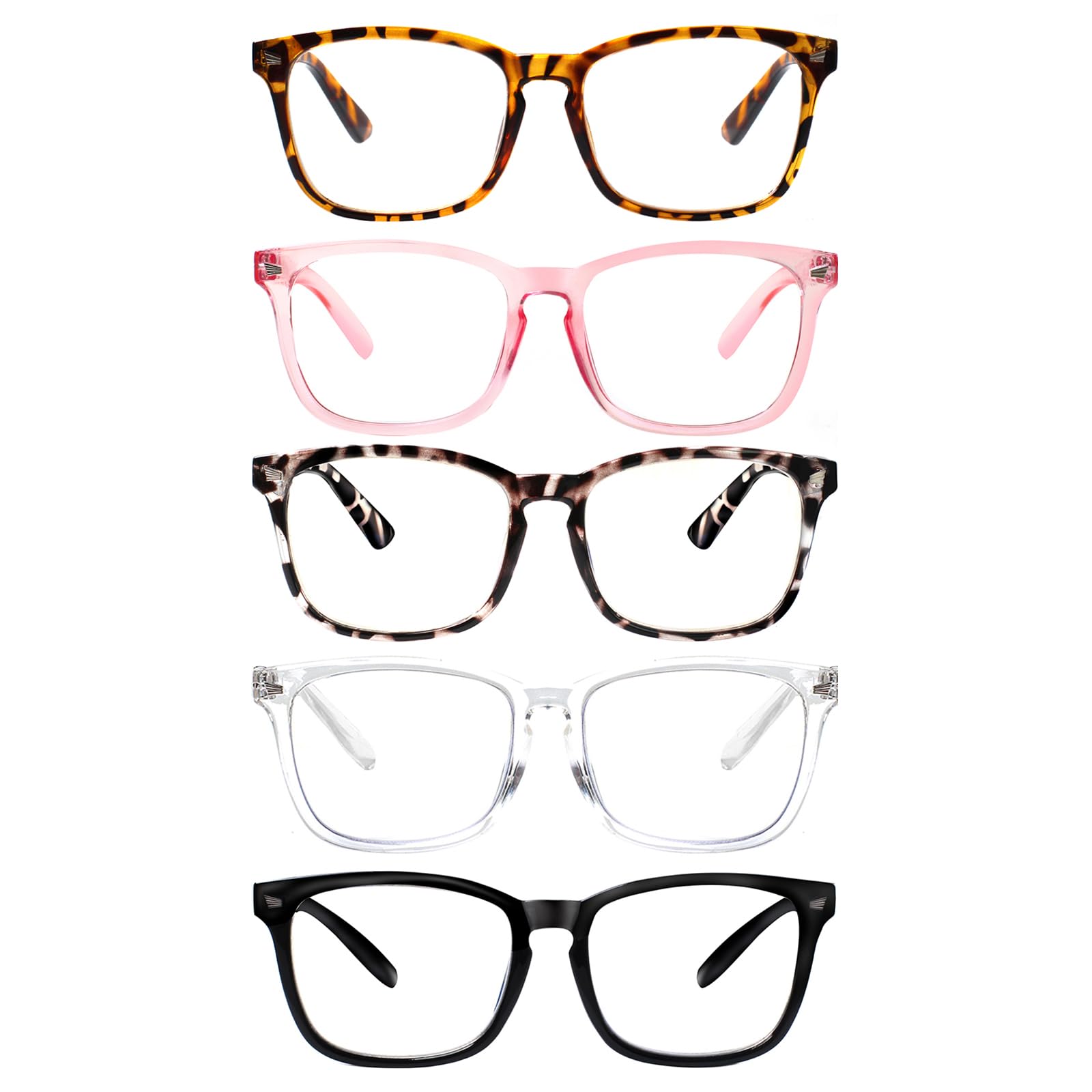 VIDEBLA 5 Pack Blue Light Blocking Reading Glasses,Spring Hinge Computer Readers for Women Men,Anti UV Ray Filter Nerd Eyeglasses (Mix, 5.00)
