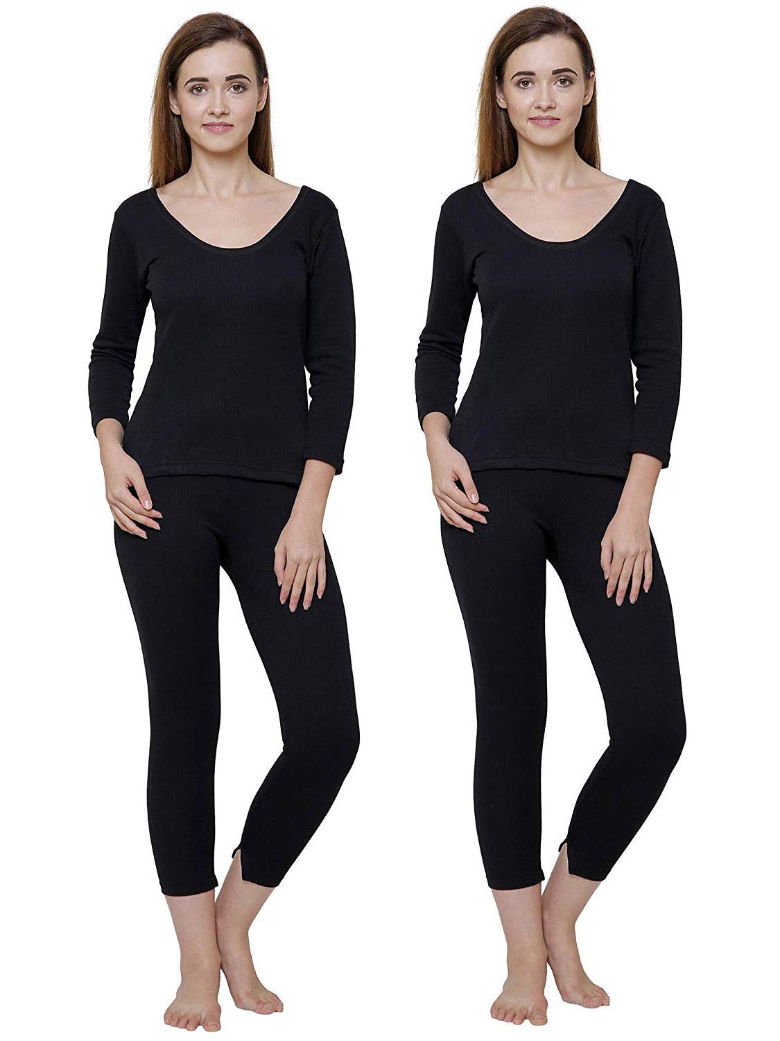 Women Black Round Neck Full Sleeves Upper/Top and Lower/Trouser/Bottom Thermal Set - Pack of 2-image-22
