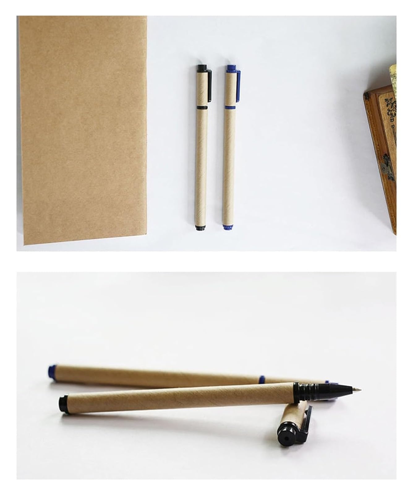 Penne a Sfera, Penne Roller a Punta Morbida da 0,5 mm, Penne a Inchiostro Gel con Scrittura fluida, Materiale in Carta Kraft, Penna Neutra, Inchiostro Nero e Blu, Leggere
