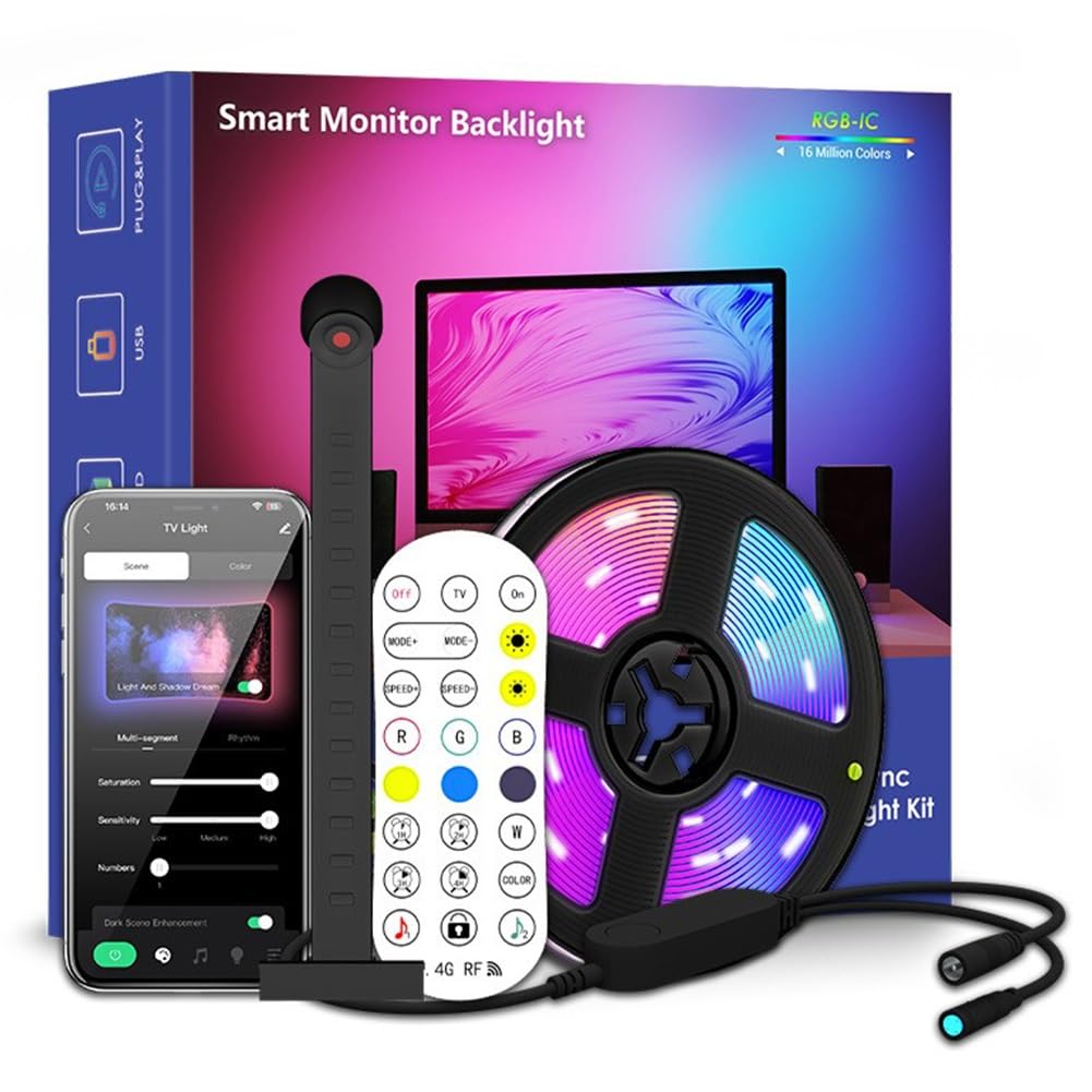 DONGXIAO LED TV, lumière TV, bande lumière ambiante RVB, lumière fond d'ordinateur, bande de lumière ambiante de salle de jeux, lumière de fond de moniteur synchronisé(For TV 85~98IN)