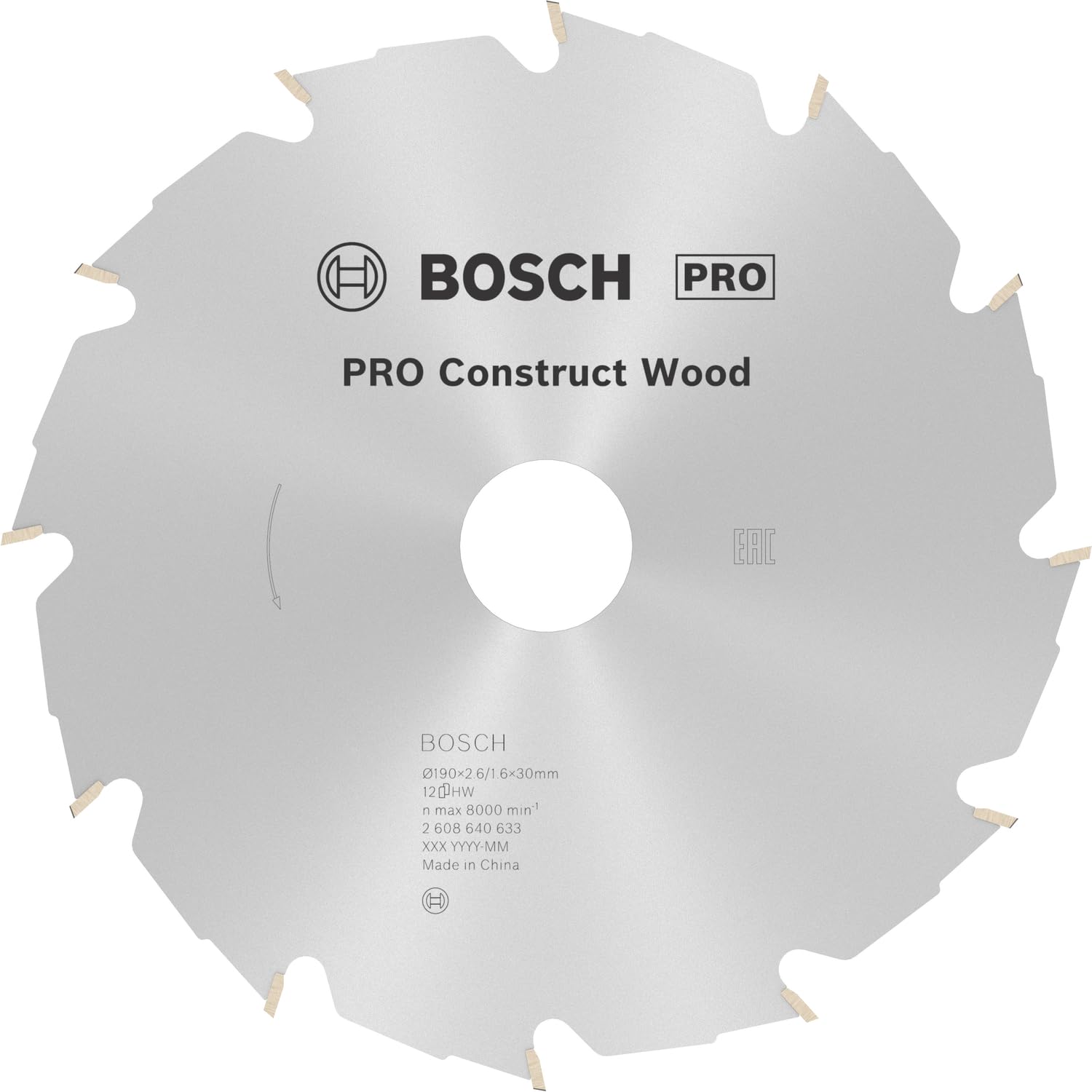 Bosch 2608640633 Wood Construct Circular Saw Blade, 190Mm X 2.6Mm X 30Mm, 12Teeth, Silver