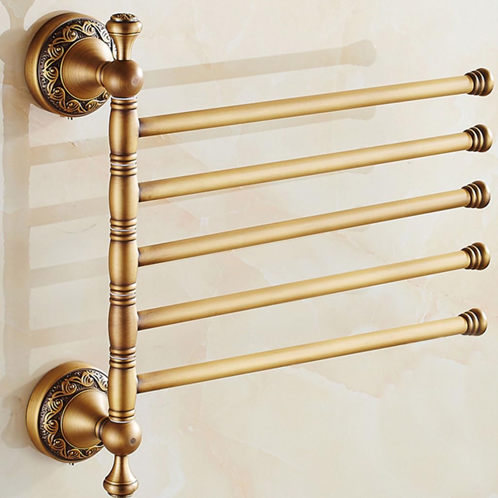 LMYSXAOZ Vintage Swivel Towel Rack Bar Rails Gold for Bathroom, Wall Mounted Folding Arm Swing Out Hand Bronze Hooks Solid Brass Hanger Holder Space Saving Laundry 5Bars
