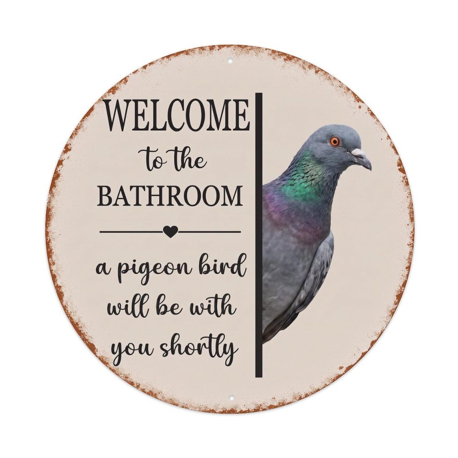 Vintage WELCOME To The BATHROOM Pigeon Bird Metal Tin Sign