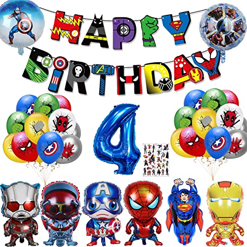 NAOLIU Superhelden Deko Geburtstag, Marvel Deko Geburtstag, Avengers Deko Kindergeburtstag, Marvel Luftballons Geburtstag, mit Happy Birthday Banner, Superhelden 3D Aufkleber Cover