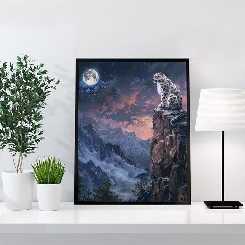 Léopard diamant painting lune 80x110 cm kit point de croix débutant