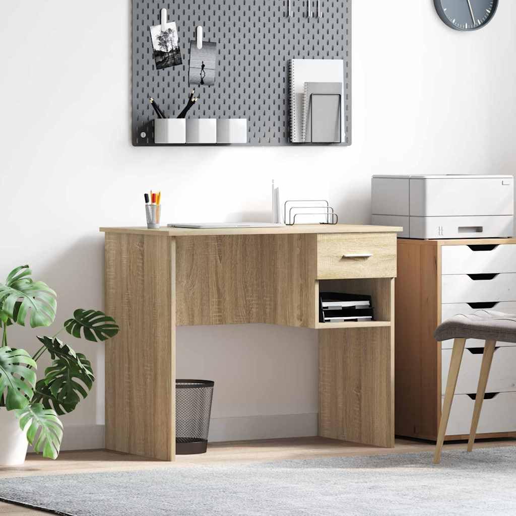 Scrivania Sonoma Rovere 90 x 49 x 75 cm con cassetto e scaffale, design moderno, struttura in legno resistente per ufficio, casa, gioco e camera da letto