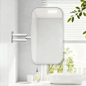 Rectangular Bathroom Corner Mirror, Corner Vanity Mirrors, Wall Mount Pivot Mirror with Metal Frame and Swivel Extendable Arm, Vertical & Horizontal(Silver,40x70cm/15.7x27.6in)