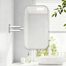 Rectangular Bathroom Corner Mirror, Corner Vanity Mirrors, Wall Mount Pivot Mirror with Metal Frame and Swivel Extendable Arm, Vertical & HorizontalSilver,40x70cm/15.7x27.6in