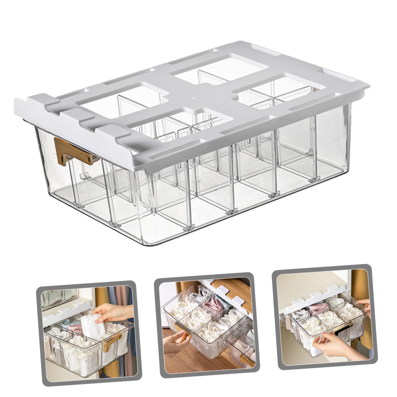 KOMBIUDA Scatola Organizer per Intimo e Calzini da Armadio Coperchio | Pet Multi-griglia, Design a Scomparti, per Guardaroba e Casa, Stile Fashion