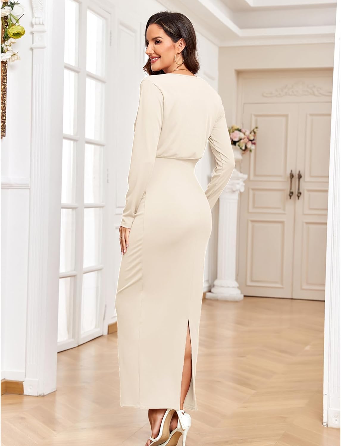 Spaghetti Strap Maternity Dress 2 Piece Cropped Cardigan Set Ruched Bodycon Maxi Pregnancy Dresses Baby Shower Fall - Image 2