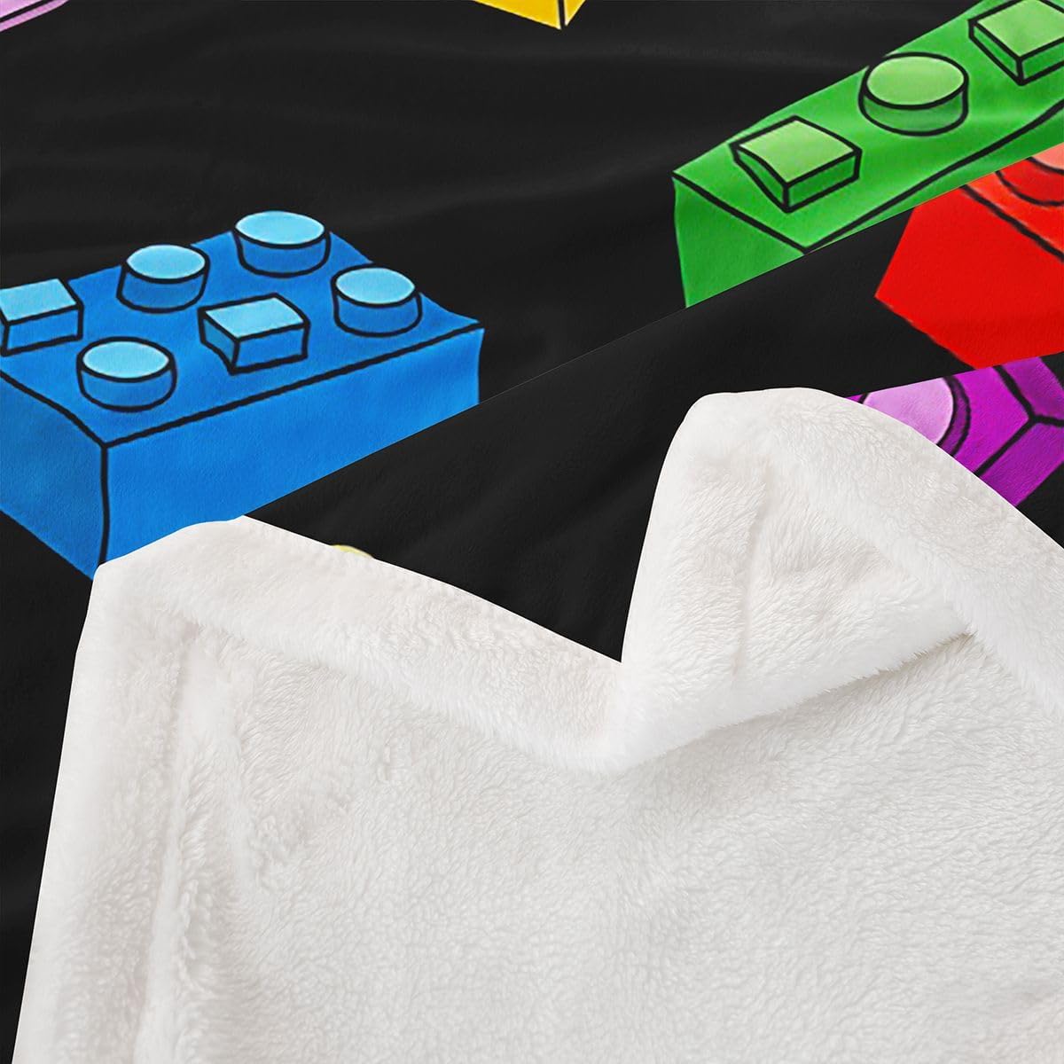 Castle Fairy Building Blocks Throw Blankets,Colorful Square Block Fleece Blanket,Kids Girls Boys Adult Funny Games Fuzzy Blankets Modern Black Sherpa Blanket Chair Sofa Bed Decor,30"×40" image 3