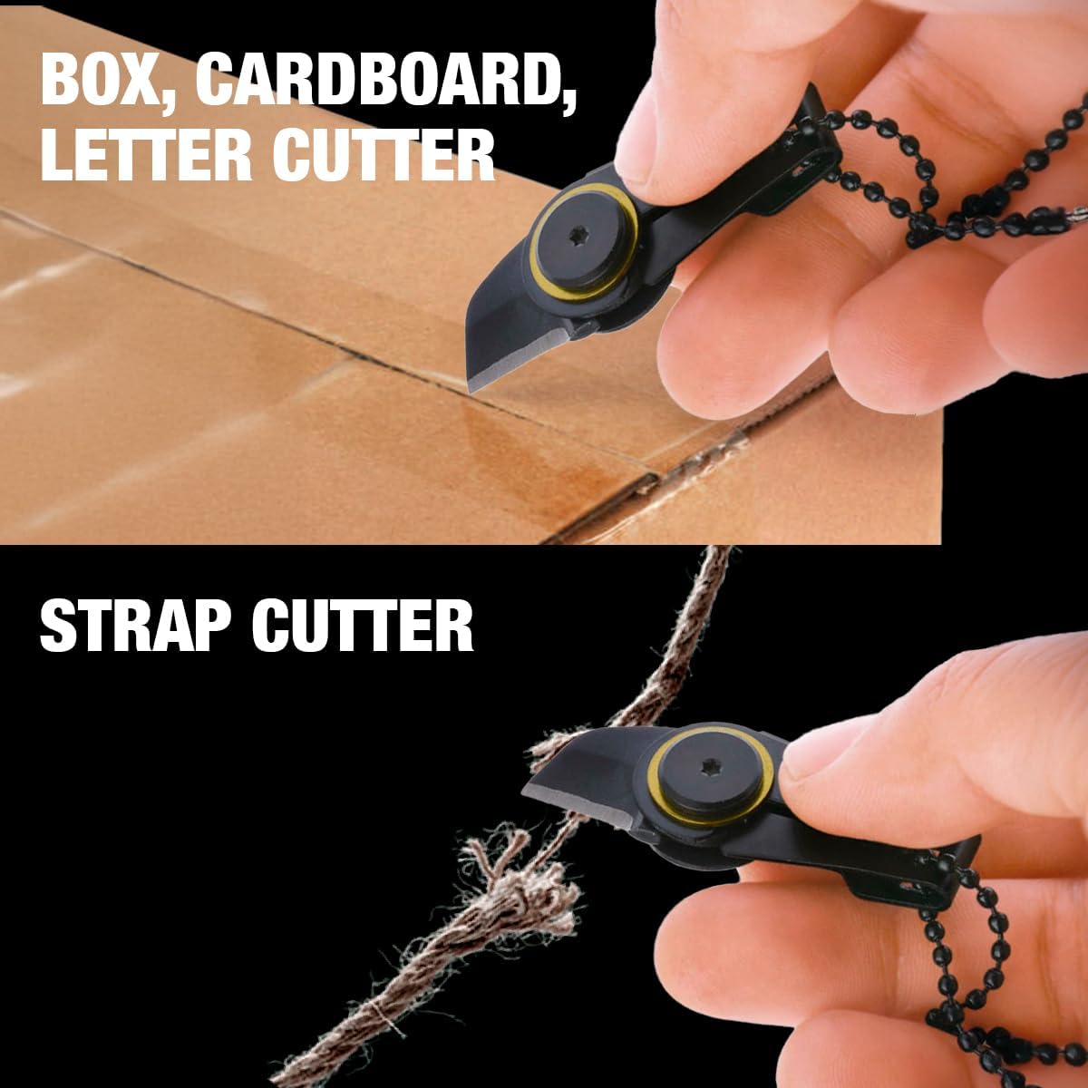Small Keychain Knife - 0.6" Sharp Blade - Box Cutter for Cartons, Cardboard, Letters and Boxes - Folding Pocket Knife - EDC Gadgets - Legal Small Work Utility Knives for Men Women Gifts 205 Black