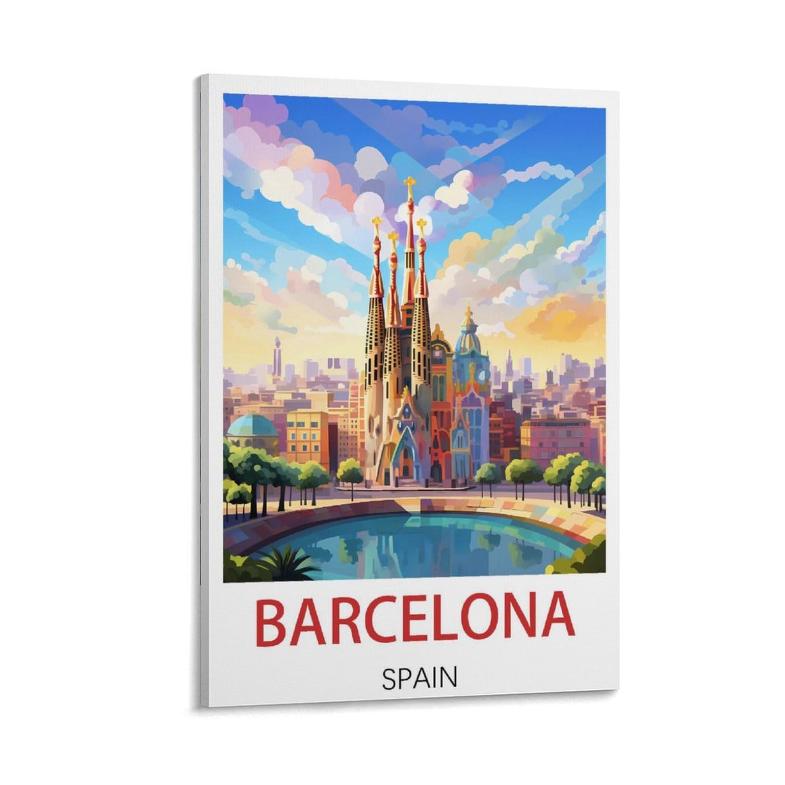 LCYUAOPP Barcelona Spain Vintage Travel Posters 16x24inch(40x60cm) Canvas Art Poster And Wall Art Picture Print Modern Family Bedroom Decor Posters