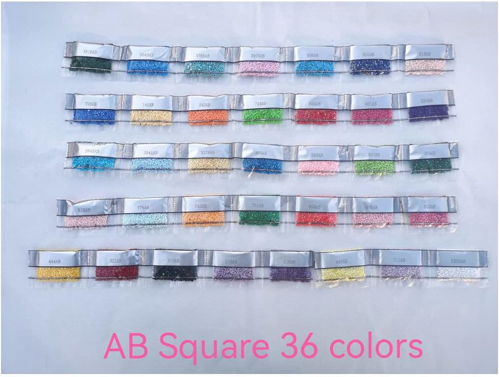5D Shiny AB Square Drills AB Diamond Rhinestone for Diamond Painting Luxury 36 Colors (2000pcs)