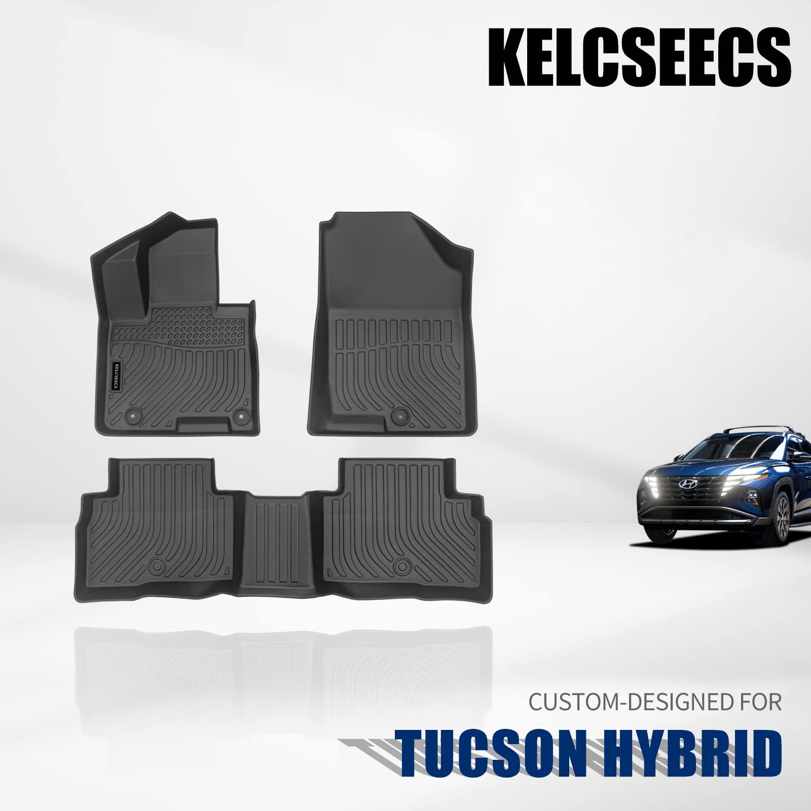 KELCSEECS Floor Mats Custom for 2023 2022 Hyundai Tucson Hybrid All Weather Protection TPE Heavy Duty Non-Slip Automotive Floor Liner Fits Front& 2nd Row Floor Liner Full Set Accessories, Black