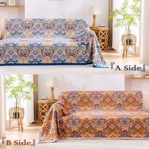 Image of XIBLC Boho Throw Blanket for Bed, 100% Cotton Soft Rustic Quilt Fall Blanket, 90 inchx98 inch Floral Printed Farmhouse Decor Bed Blankets, All Season Rustic Reversible Bohemian Throw Quilt