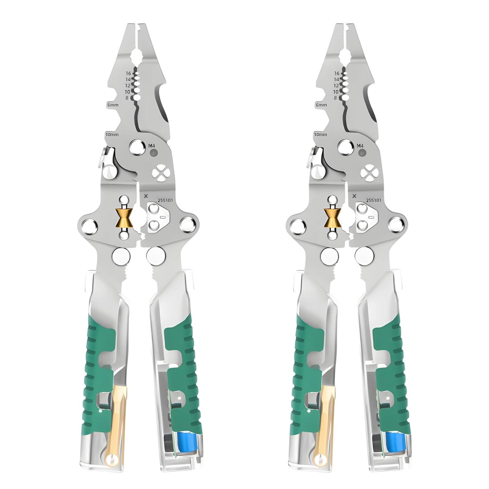 Multifunktionale elektrische Zange, 2er-Pack, mit Abisolierzange, Schneider, Crimpzange, Spannungsprüfer und Schraubendreher, für elektrische Arbeiten und Reparaturen zu Hause