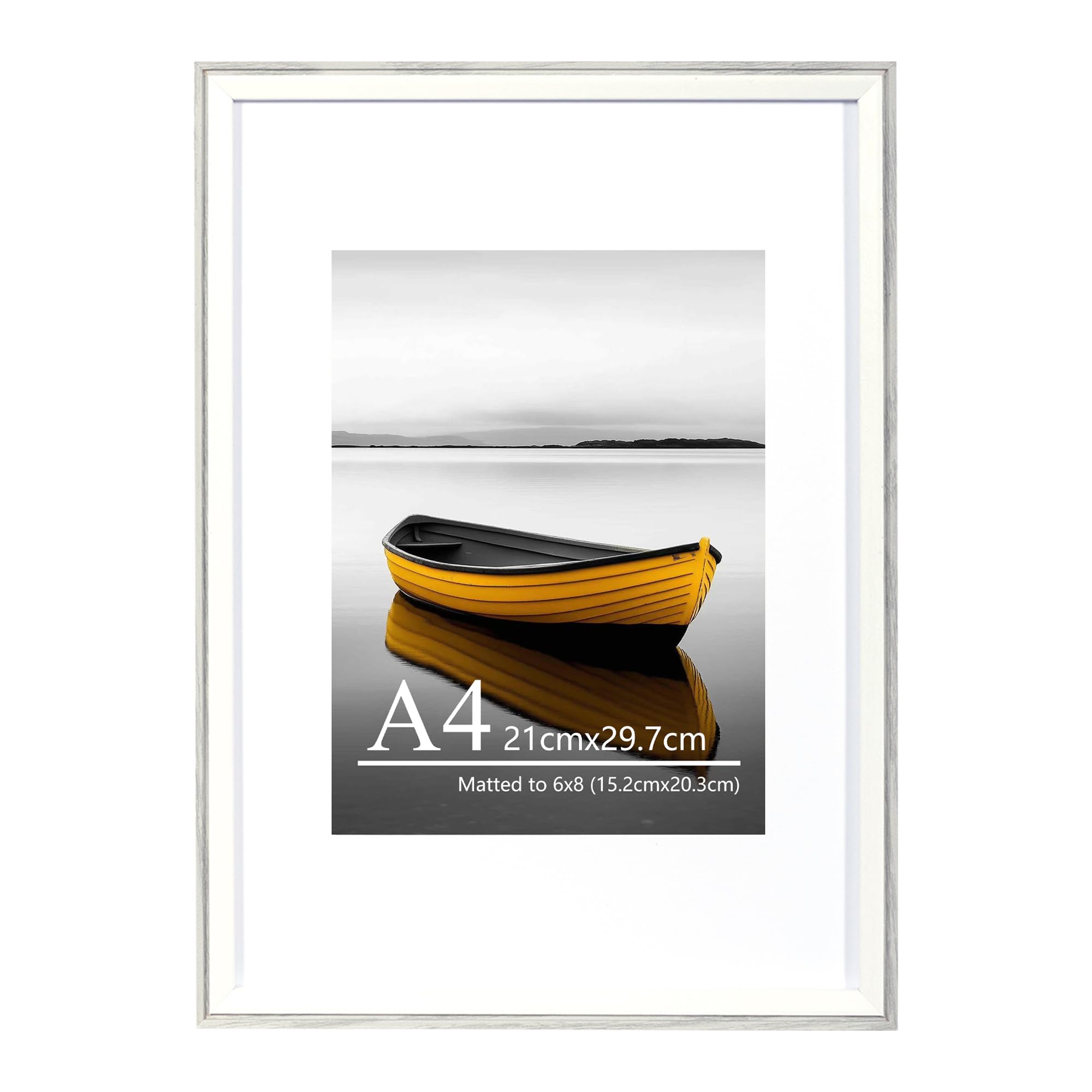 Baoee Grey A4 White Two Tone Picture Frame With 6X8 Mount,Photo Frame With Acrylic Glass, A4 Frame,Poster Frame, Certificate Frame,Wall Mountable