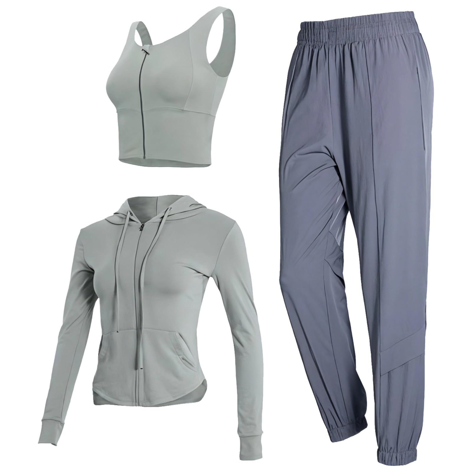 Conjuntos de entrenamiento de tres piezas para mujer con brasier deportivo y chaqueta, conjuntos de yoga de 3 piezas para mujer, tela transpirable, XXL para rangos de altura y peso
