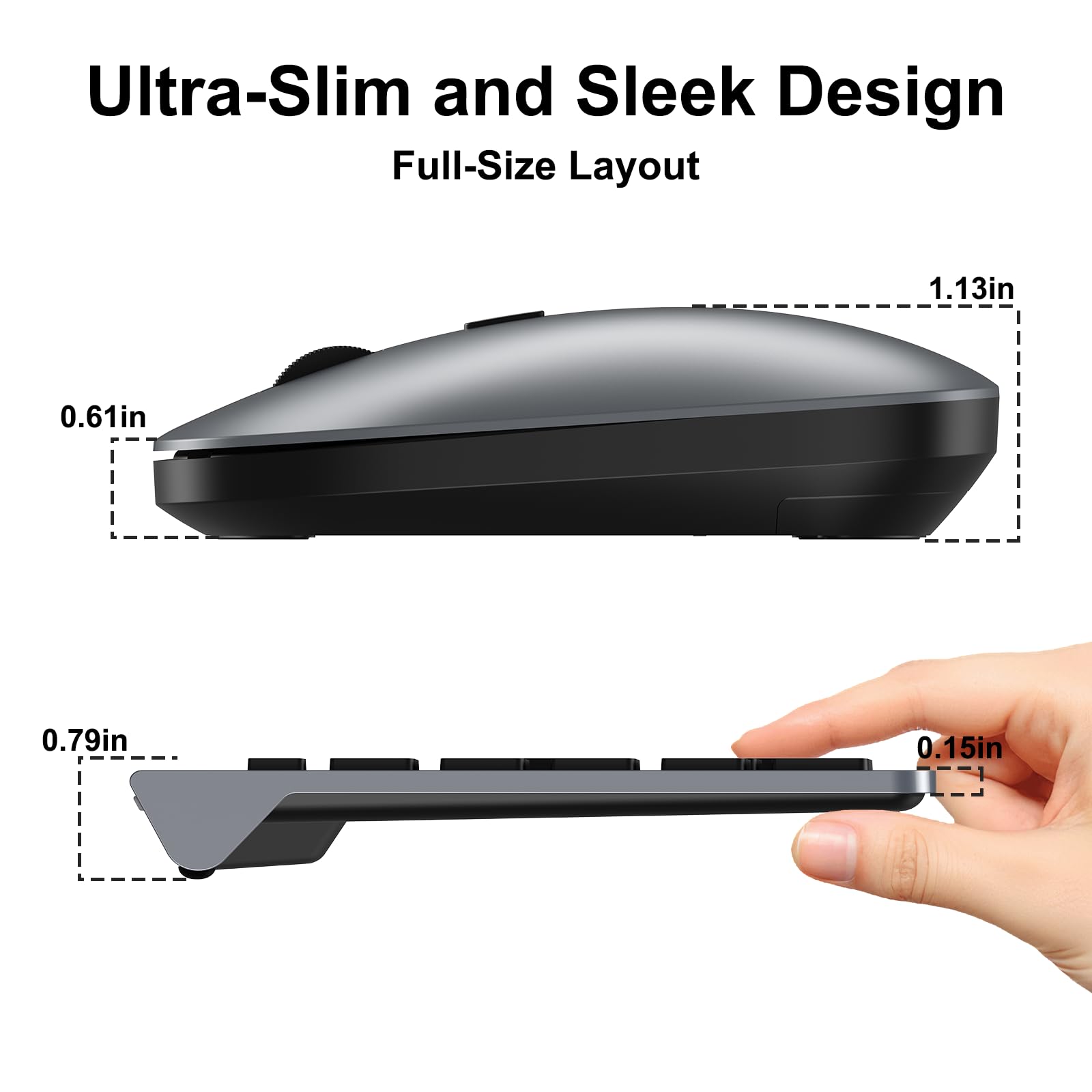 Combo de teclado y mouse inalámbricos, teclado y mouse inalámbricos ultrafinos de tamaño completo, adecuado para portátiles y PC