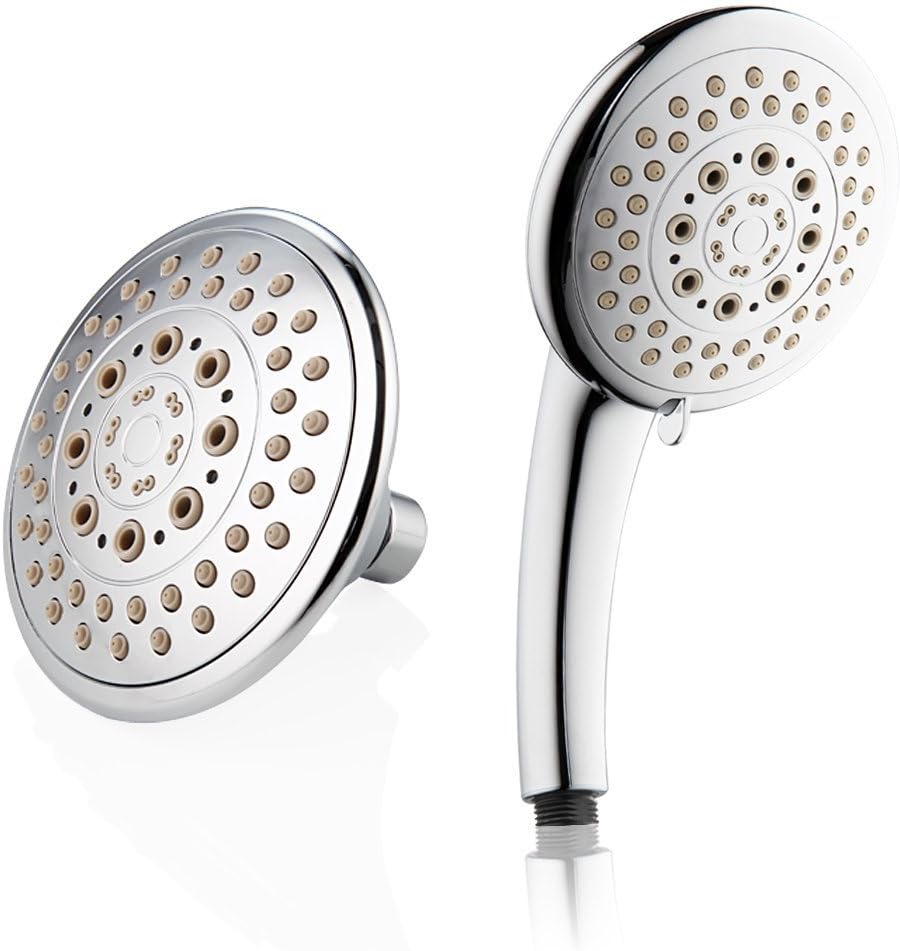Shower Head, 5.5 Inch Fixed and Handheld Showerhead Combo 5 Functions Shower Head High Pressure