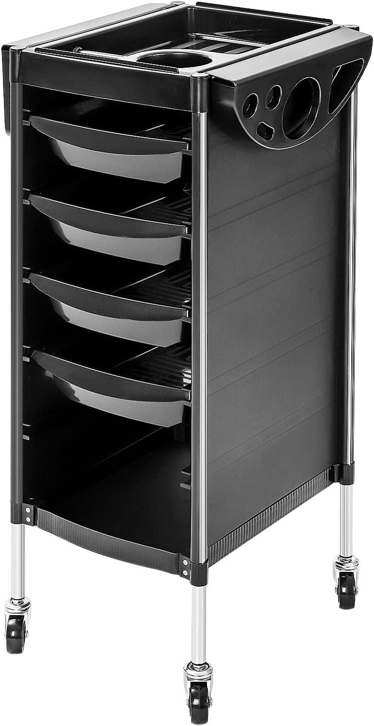 Carrello Beauty Carrello Parrucchiere con 4 Cassetti Portaoggetti Beauty Vassoio Laterale su Ruote Parrucchiere Hair Stylist(Black)